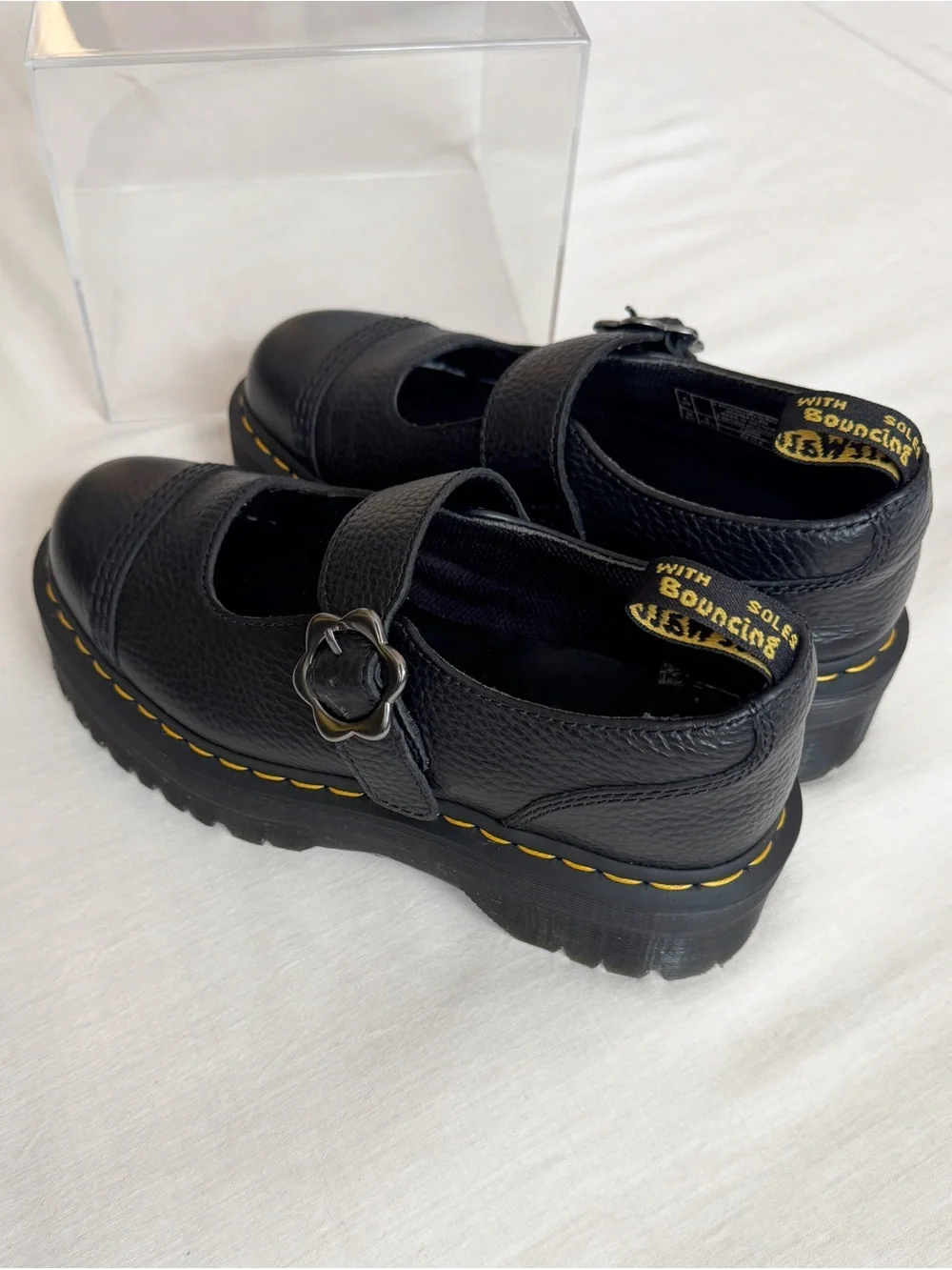 Dr. Martens Black Leather Addina Flower Flat - Picture 3 of 5